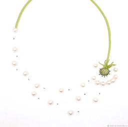 Necklace made of leather and pearls "Summer. Wind. Dandelions"